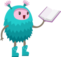 blue creature reading a book